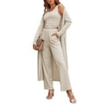 thumbnail image 5 of Oudiya Women's 3 Piece Knit Lounge Set Pajama Long Sleeve Cardigan Sleeveless Top Pants Sweatsuit S-XXL, 5 of 6