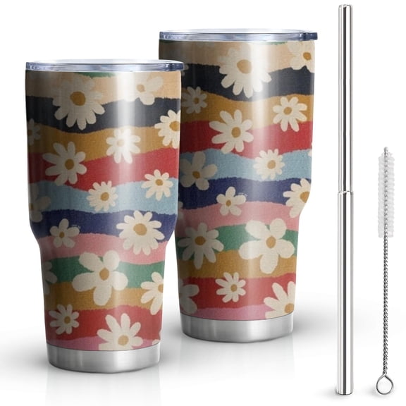 30oz Pioneer Flower Floral Print Pattern Tumblers Stainless Steel Tumbler with Lid and Straw,Vacuum Insulated Double Wall Travel Tumbler Cups Mug with Cleaning Brush for Coffee,Tea