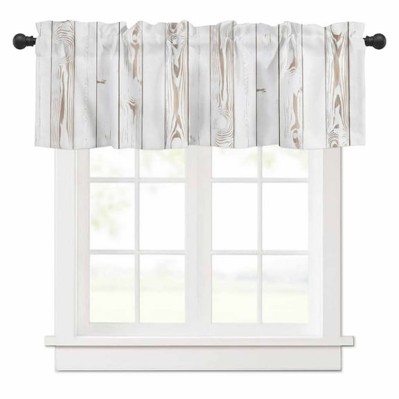 Wood Grain Valances for Windows White Wood Stripe Texture Simple Style Country Rod Pocket Curtain Valance Window Treatment Short Curtains for Kitchen Living Room, 60"x18"