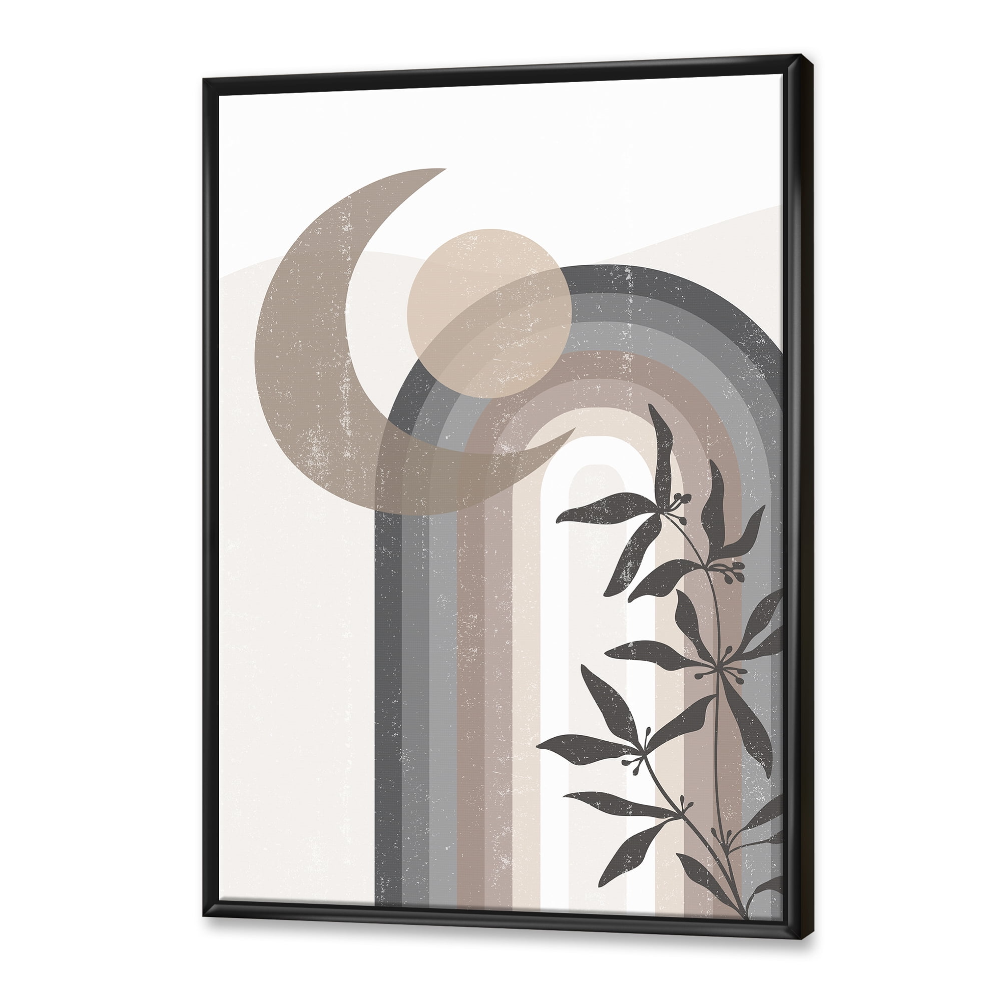 Designart 'Abstract Moon and Sun In Gray and Blue' Modern Framed Canvas Wall Art Print