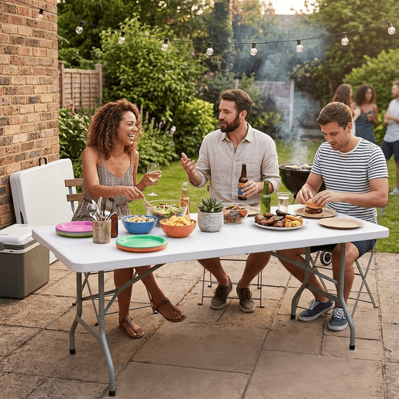 AISWORD 6-ft Folding Table,Fold-in-Half Portable Plastic Picnic Table with Carrying Handle,350 lbs Capacity for Outdoor Camping,Picnic,Party and Dining,White