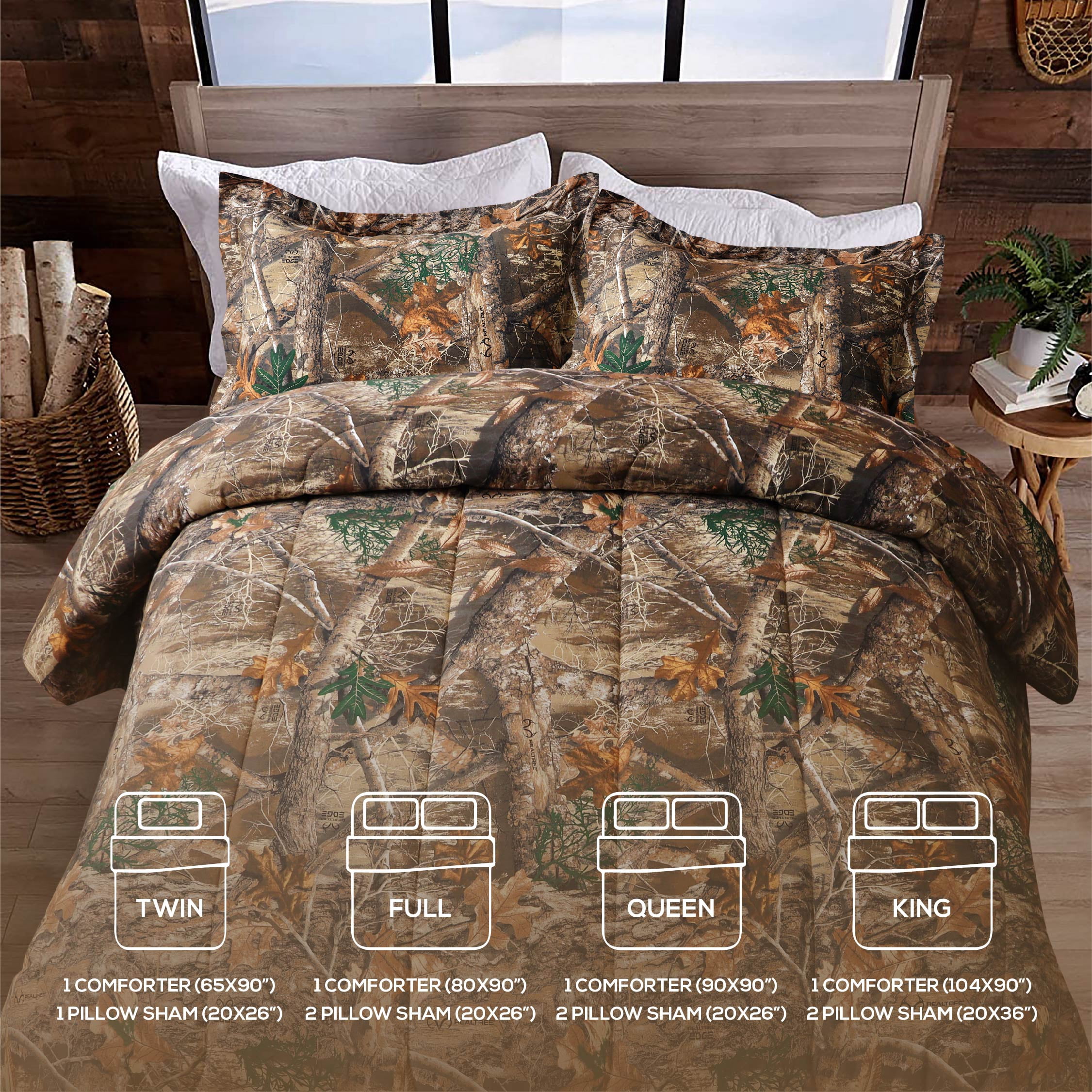 VISI-ONE Realtree Edge Camo Full 3 Piece Comforter Set – Rustic Western Country Style with Farmhouse Vibes, Perfect All Season Bedding for Lodge, Cabin, Outdoor Lovers, Nature Lovers