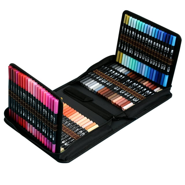 Amdohai Dual Tip Brush Pens 120 Colors Art Markers Set with Brush and Fine Tips Colored