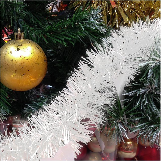guirnalda navideña 3x - guirnalda de abeto para la decoración navideña perfecta - decoración navideña en blanco, tres guirnaldas blancas de plástico de aprox. 230 cm x 9 cm en espiral sobre un árbol con esfera dorada; flexibles y ligeras, aptas para árbol, corona de adviento o decoración de fiesta, y a menudo usadas también como detalle para centros de mesa.