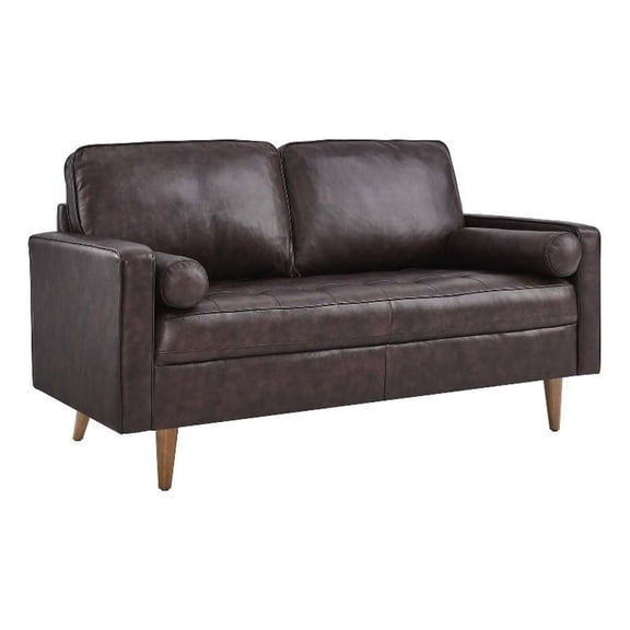 Pemberley Row Leather Brown Loveseat Rectangular Dense Foam Padding 61.5"W Unassembled