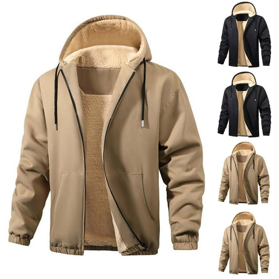 BiZtdJrK Men's Sweatshirt Jacket Fleece Sherpa Lined Hooded Jackets Coat Full Zip Up Hoodie Winter Casual Outwear Black L
