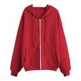 thumbnail image 3 of Baqcunre Womens Hoodies Women'S Sports And Leisure Metal Zipper Jacket Plus Fleece And Thickened Women'S Hooded Cardigan Sweater Cardigan Sweaters For Women Womens Fall Fashion 2023 Red 1 XL, 3 of 4
