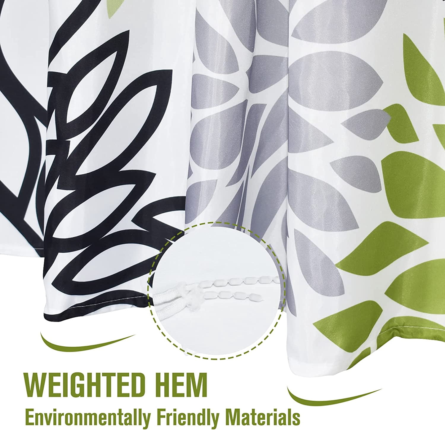 Dahlia Flower Shower Curtain, Floral Bathroom Decor, Waterproof Polyester Fabric Sage Green Black Grey Set, with 12 Hooks 72 x 72 Inches