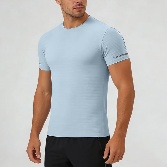 Gym Shirts Men Slim Fit Breathable Lightweight Workout Training Shirt Short Sleeves Athletic T-shirt for Running (Blue XXL)