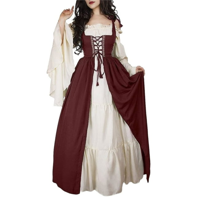 Disfraz Medieval Renacentista para Mujer, Cosplay Sobre Vestido Vino Tinto XXXL
