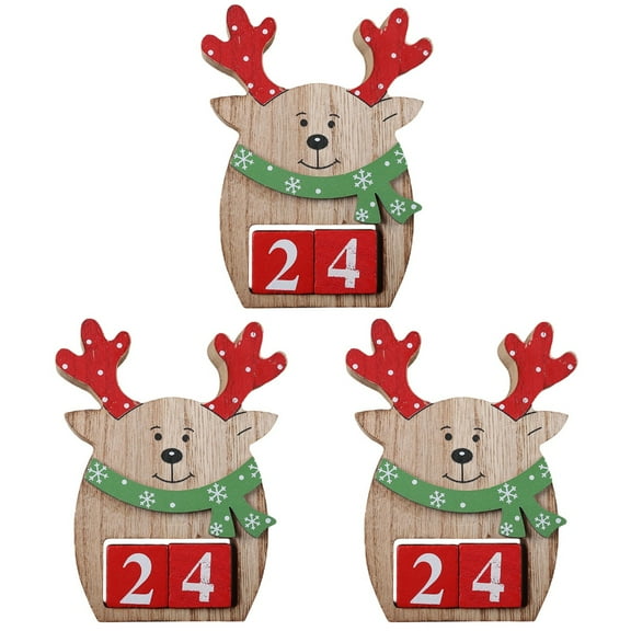 3pcs Creative Wood Christmas Advent Calendars Christmas Deer Shaped Decorations for Home Xmas Ornament Creative Christmas Gifts