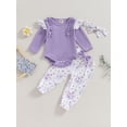 thumbnail image 2 of Bagilaanoe 3pcs Newborn Baby Girl Long Pants Set Ruffle Long Sleeve Romper Tops + Flower Leggings + Headband 3M 6M 12M 18M Infant Casual Outfits, 2 of 9