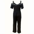 thumbnail image 3 of MORTTIC Plus Size Women's V-Neck Short Sleeve Wide Leg Jumpsuit with Rhinestone Detail Elegant Summer Romper Black，S, 3 of 6