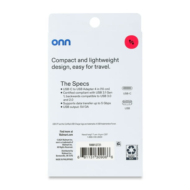 onn USB-C to USB Female Adapter, 4