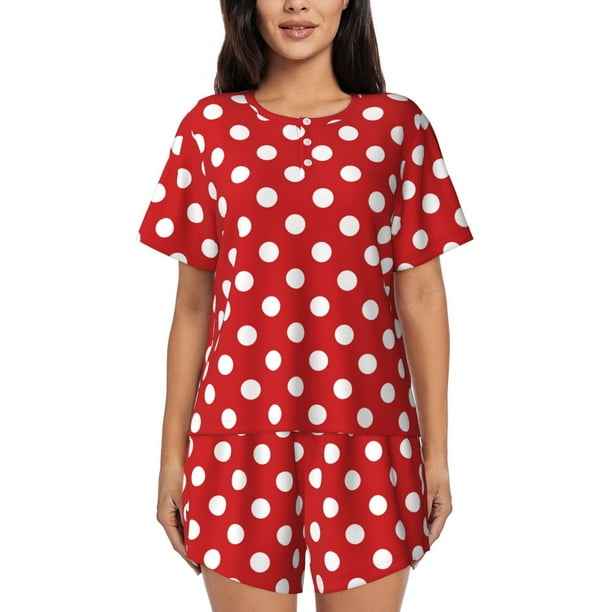 Fotbe Red Polka Dot Conjunto de Pijama Estampado para Mujer, 2 Piezas, Ropa de Dormir con Camiseta de Manga Corta y Shorts Suaves-Medium