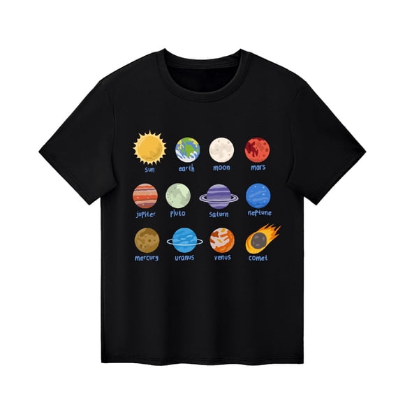 JTieacloth Toddler Kids Summer Planet Printed Boys Girls Casual Crew Neck Short Sleeved T Shirt Tops Boys Cute Tops Sizes 6-7 Years