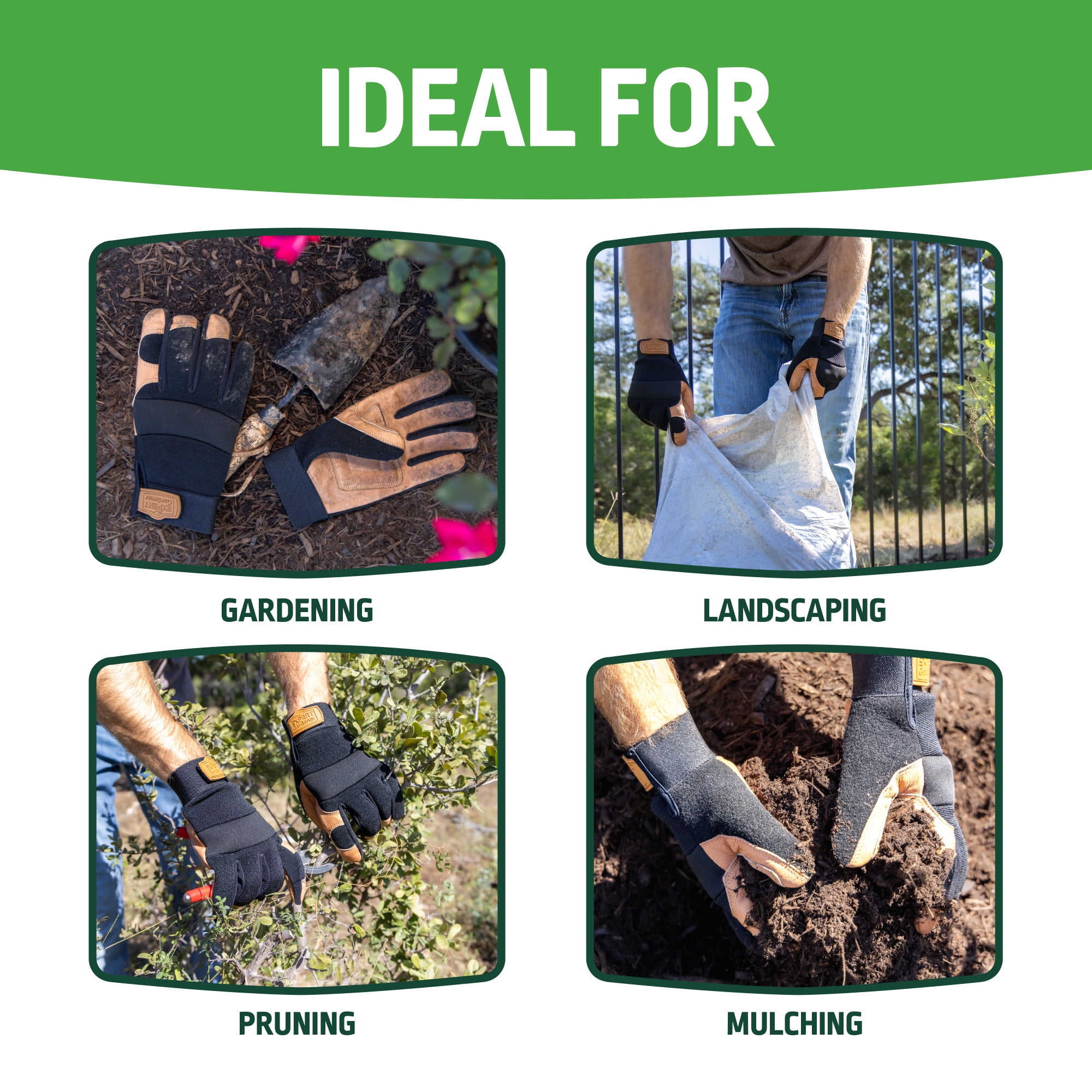 Expert Gardener Mens Pigskin Leather Hybrid Gardening Gloves, Size XL