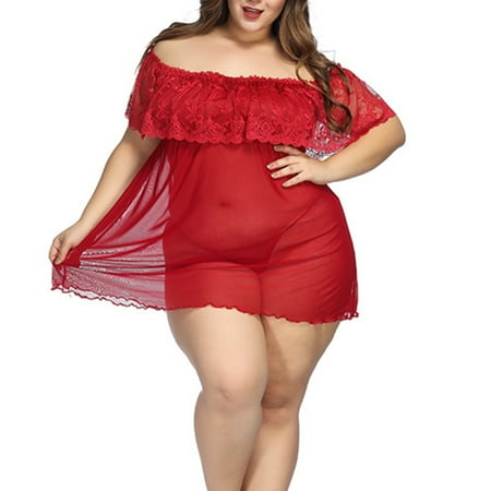 

Plus Size Women Lace Nightdress Underwear Sheer Mesh Sleepwear Lingerie Set