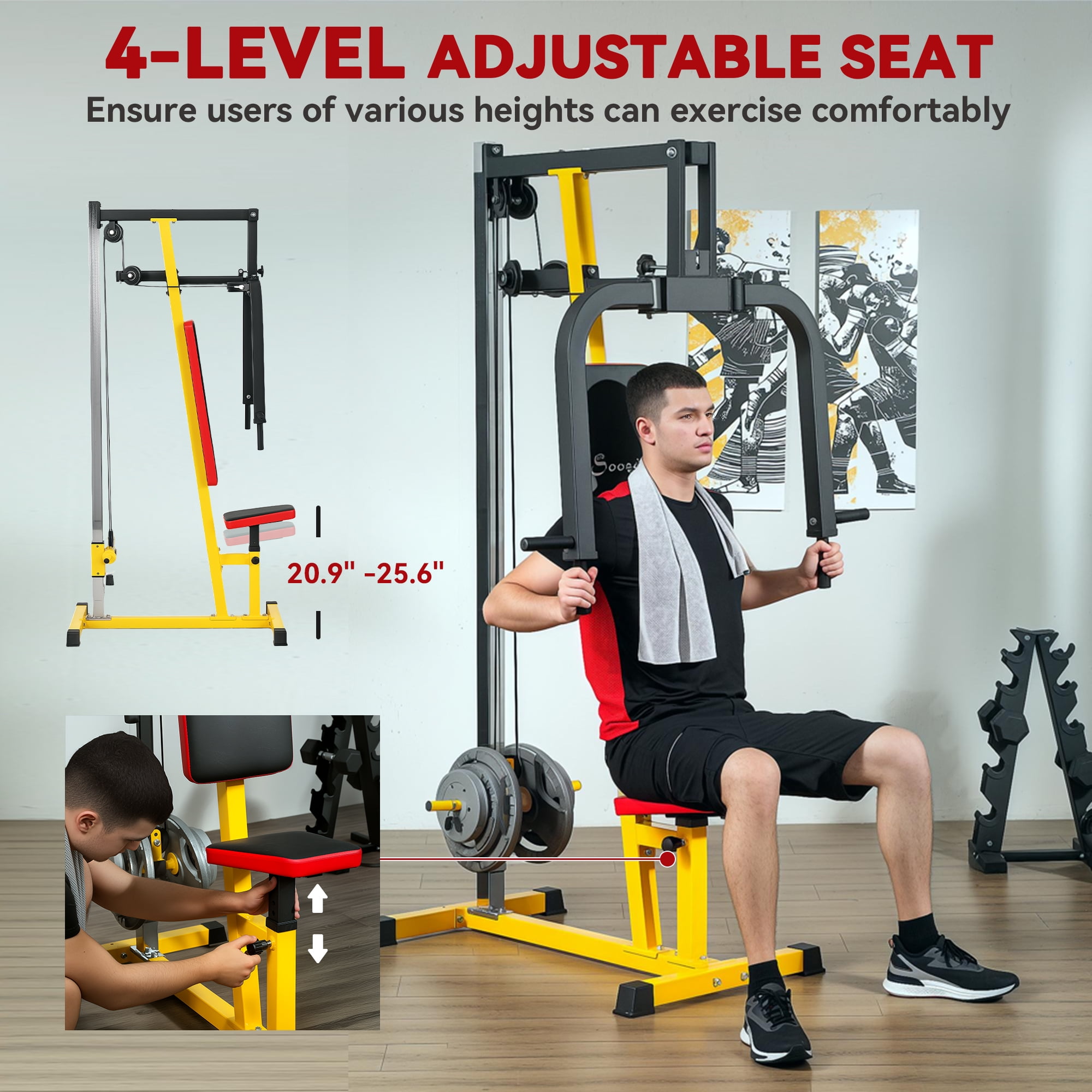 Soozier Chest Fly Chest Press Machine for Back, Pectoral, Rear Deltoid and Shoulder Training, Yellow