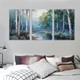 thumbnail image 3 of Nawypu  Birch Tree Wall Art Canvas Blue Landscape Nature Forest Painting Teal Mountain River Fall Picture, Large Artwork Textured Framed for Living Room Home Wall Décor 12''x16''X3 Panels, 3 of 4