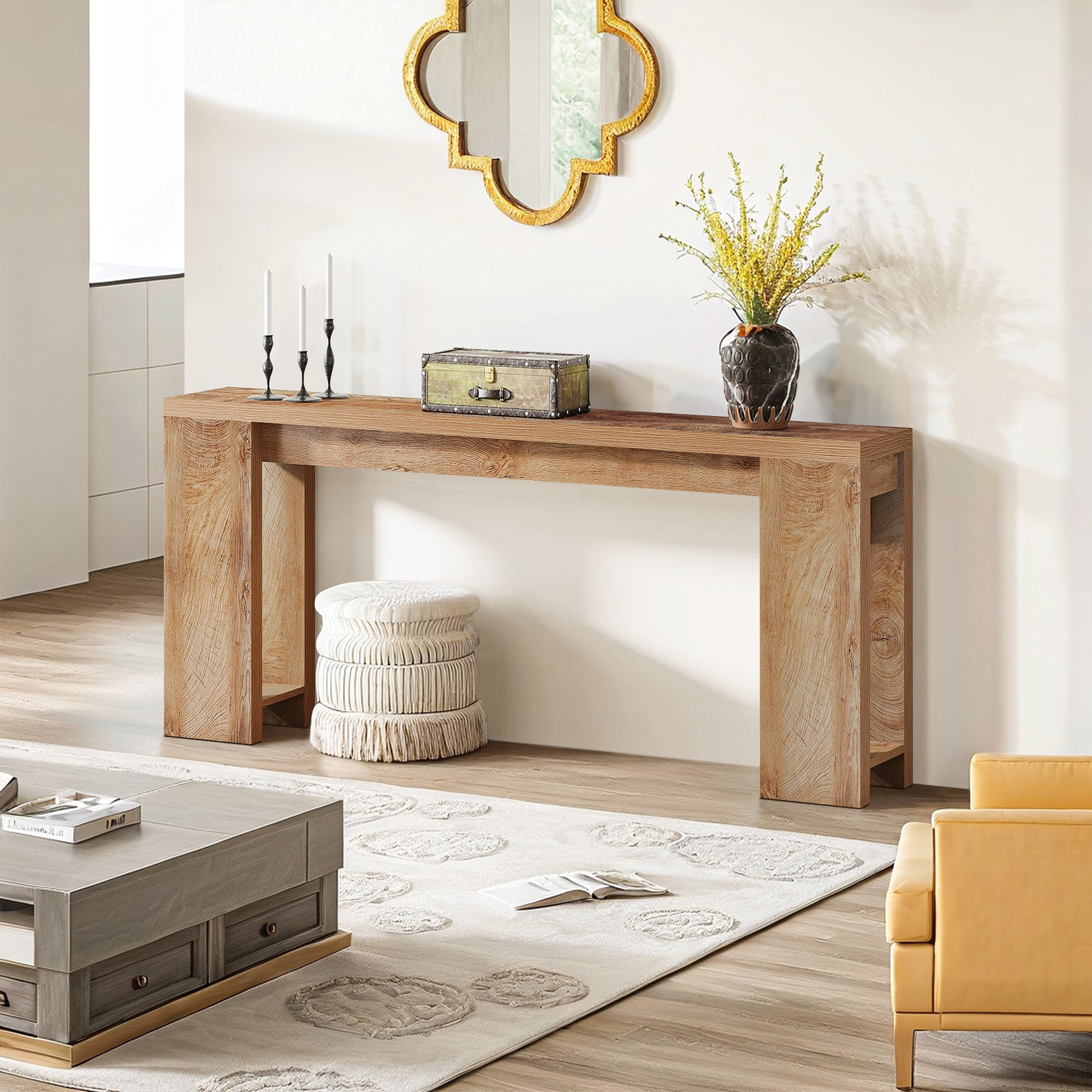 Demi Bonn 70.9" Wood Console Table, Farmhouse Sofa Table Entryway Table with Storage, Foyer Display Table, Brown