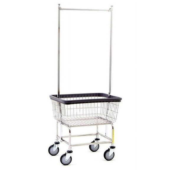 100CEC58C-SINGLE Chrome Plated Standard Laundry Cart with Double Pole Rack, Silver