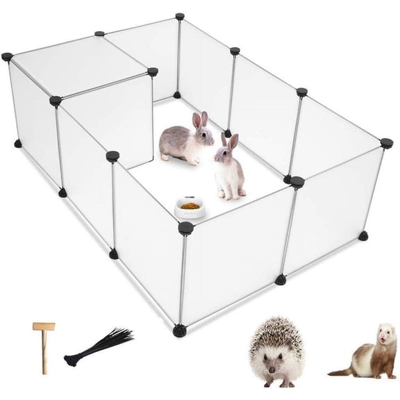 IVV Plastic Small Pet Playpen,Portable Bunny Pen,13.8" X 13.8" Rabbit Cage DIY Enclosure Yard Outdoor & Indoor Fence for Cat Guinea Pig Hedgehogs Kitten Rat (12 Panels)