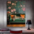 thumbnail image 3 of Mudket Framed Leopard on Green Velvet Sofa Canvas Wall Art, Floral Wallpaper Animal Print Wall Decor, Ready to Hang for Living Room - 12"L x 8"W, 3 of 10