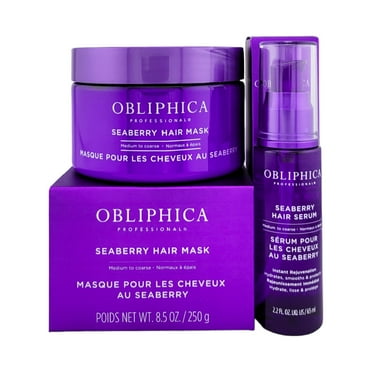 OBLIPHICA Seaberry Hair Mask 8.5oz. & Hair Serum 2.2oz Duo Miracle Repair. Essential Oil & Deep Treatment for Dry, Damaged, Curly, Bleached or Frizzy Hair| Intense Softeness & Shine| Cruelty Free
