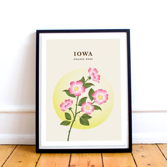 Iowa Print – Iowa State Flower Poster, Prairie Rose Illustration, Iowa Poster, Prairie Rose Print, Painting Art, Dining Room Wall Decor Ideas, Art Deco Frameless 20x30inch