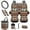 Aztec Western Horse Brown, variant on Wolf Car Seat Cover Set of 12 Steering Wheel Cover Seat Belt Pads Garbage Bag Southwest Aztec Air Vent Pocket Dreamcatcher Car Coasters Keychain Fit for SUV Truck Van Sedan