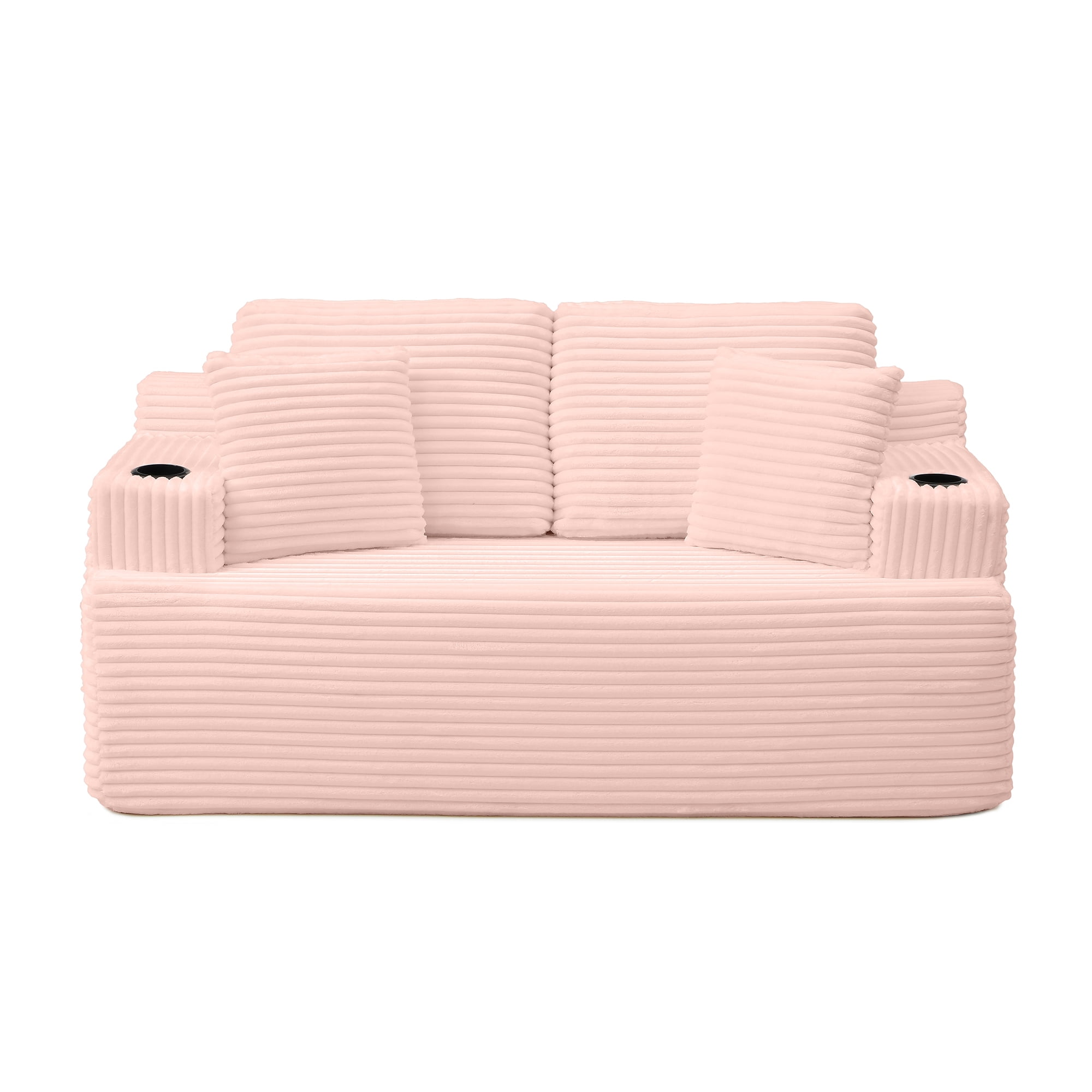 Miniyam 2-Seater Cloud Couch Corduroy Loveseat, Boneless Floor Sofa No Assembly for Bedroom (Pink)