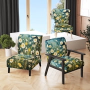 Designart "Blue White Buttercups Buttercup Meadow" Teal Floral Upholstered Accent Chair - Traditional Arm Chair For Living Room