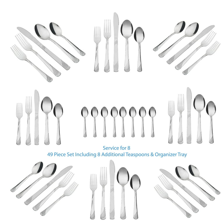 Mainstays Swirl 49 Piece Stainless Steel Flatware and Organizer Tray Set,  Service for 8 