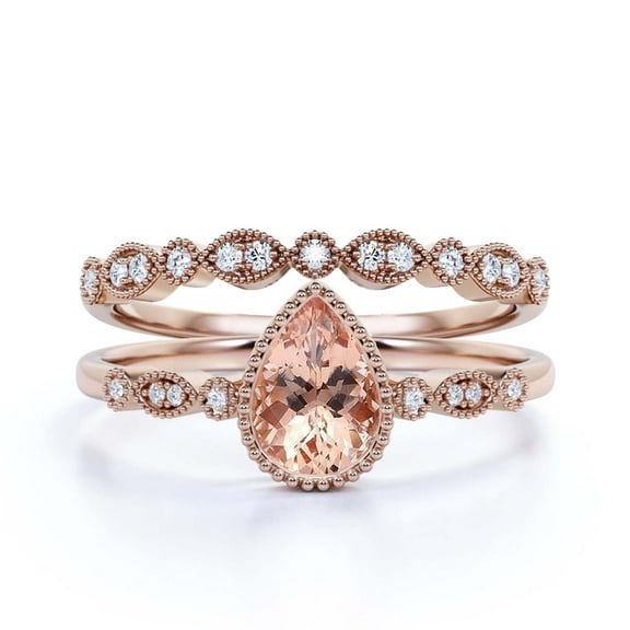 Dazzling Boho & hippiepie 1.75 Carat Pear Cut Morganite And Diamond Moissanite Engagement Ring, Wedding Ring, One Matching Band in 925 Sterling Silver With 18k Rose Gold Plating, Birthday Gift