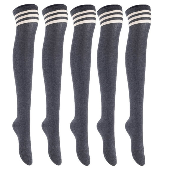5 Pairs Awesome Women Thigh High Cotton Boot Socks. Durable Knee High Socks, Perfect As Winter & Spring Socks Size 6-9 Dark Grey T1022-5p1c2