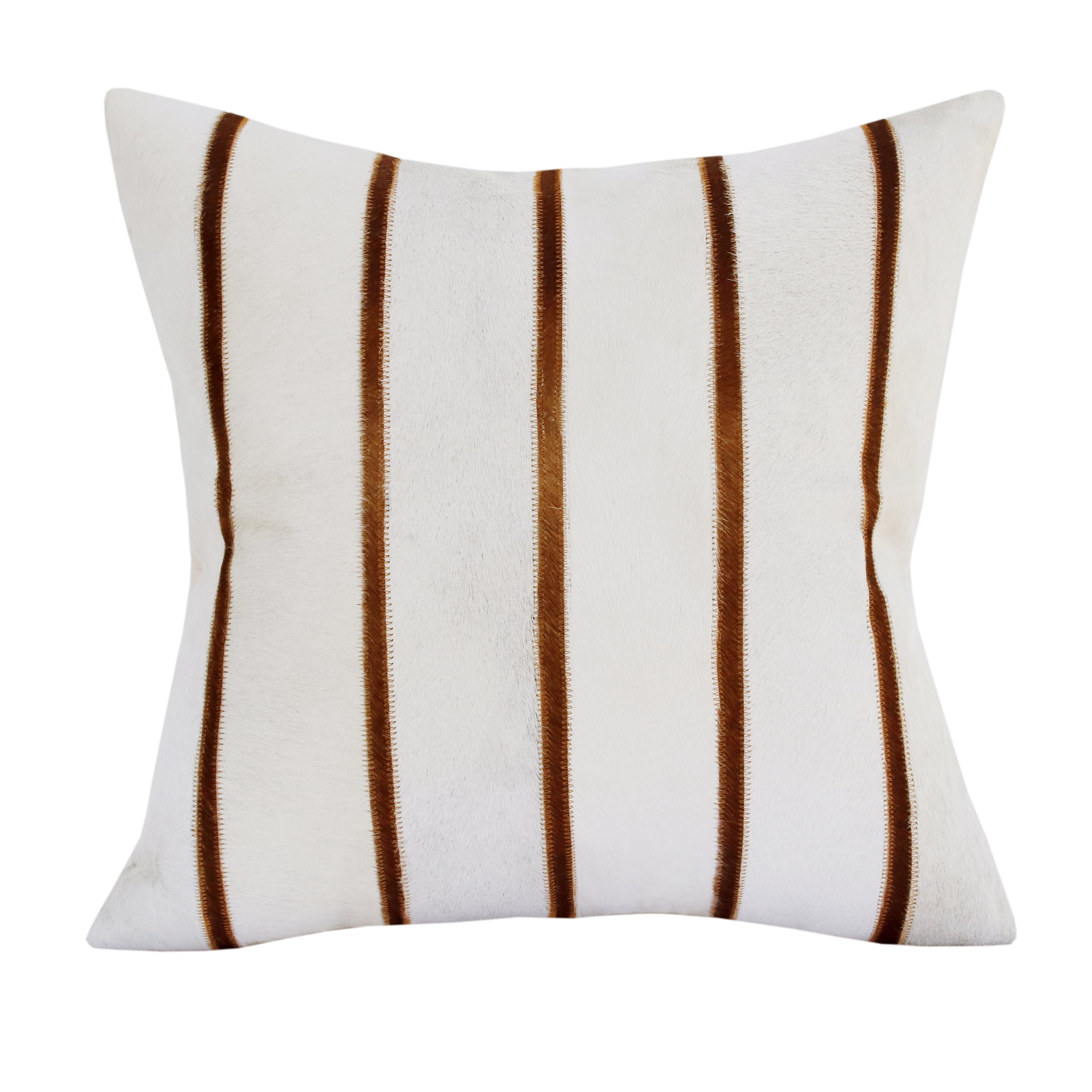 Harlow Hill Brody 20" x 20" Ivory/Brown Striped Wool and Faux Leather Adult Decorative Throw Pillow Cover