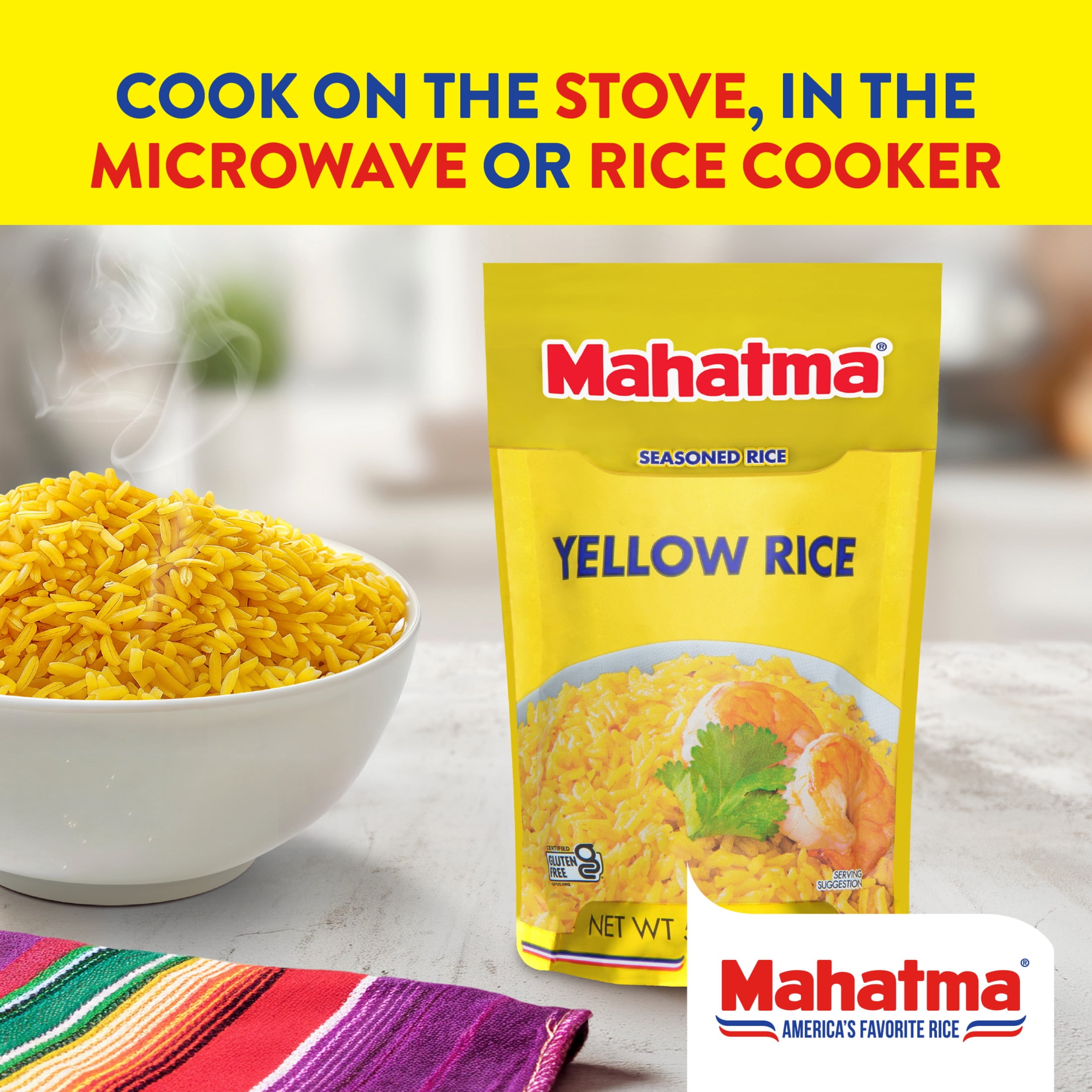 Mahatma Authentic Saffron Yellow Rice, Seasoned Rice with Spices, Gluten Free, 5 oz Bag