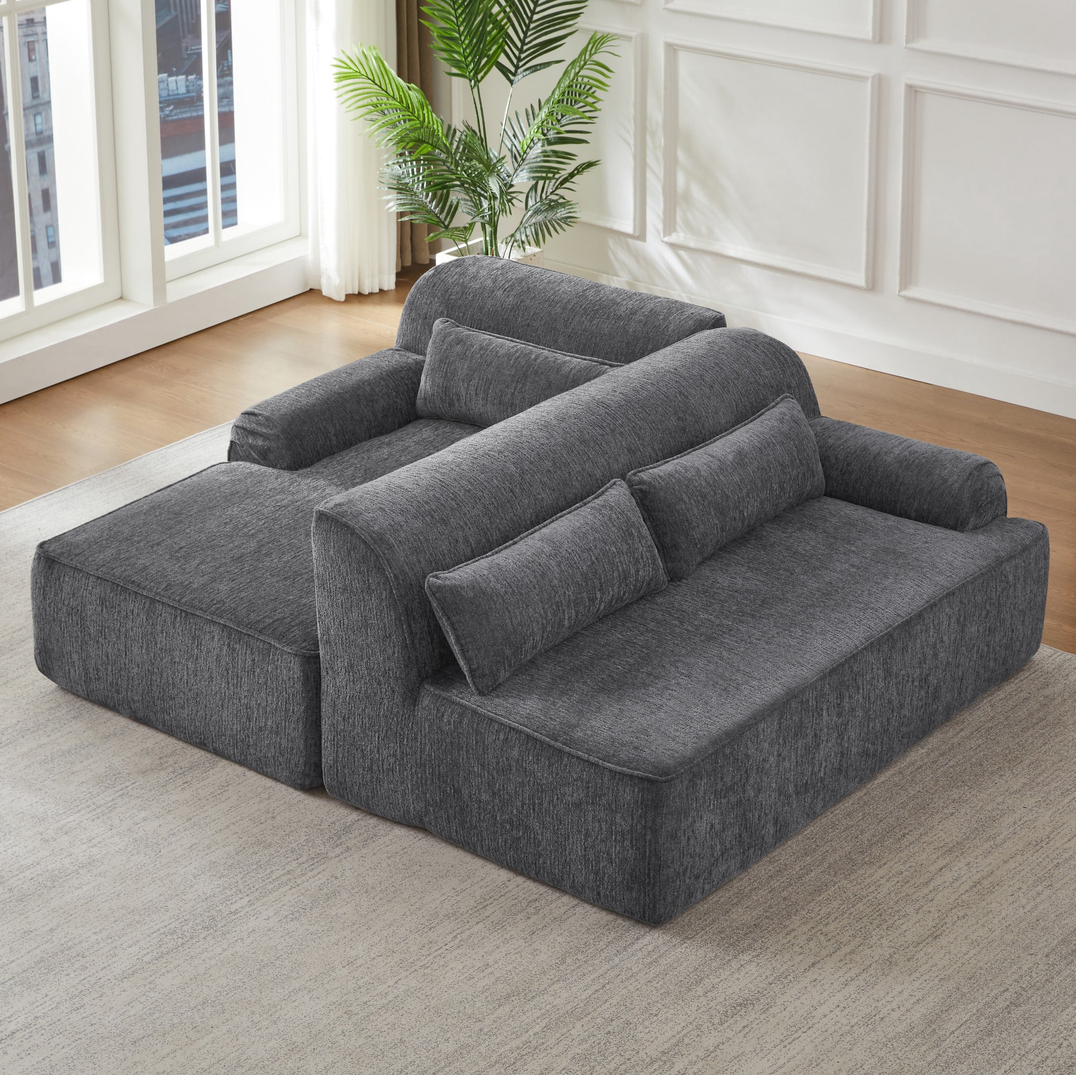 Aukfa 2-Piece Modular Chenille Sectional Sofa, 26.5" Deep Seat, No Assembly, Left Chaise, Gray