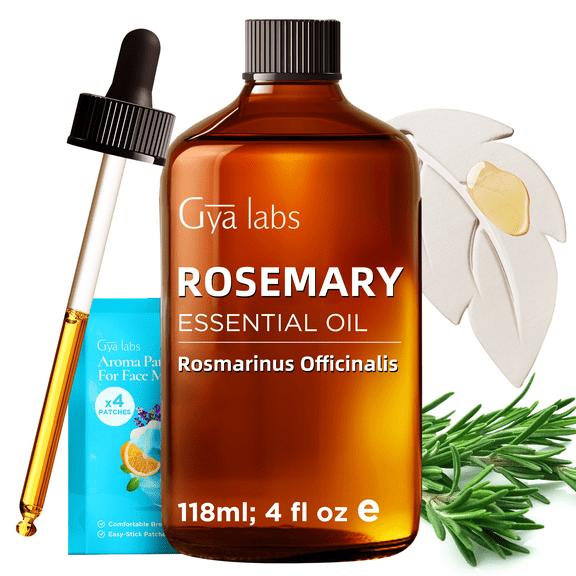 Gya Labs Rosemary Oil Set for Hair - Rosemary Essential Oil for Hair, Skin, Scalp, Diffuser & Candle Making Scent - with Leaf Styling Aromatherapy Stone(4 Fl Oz)