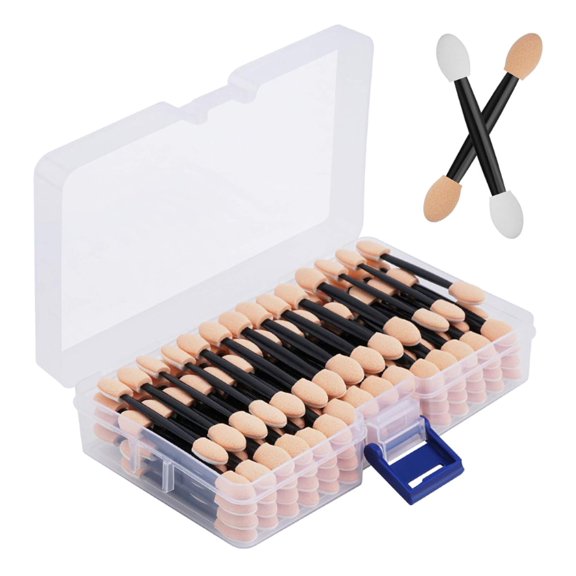 Genreen 120PCS Disposable Dual Sides Eye Shadow Sponge Applicators with Container, 2.44' Length Eyeshadow Brushes Makeup Applicator Black