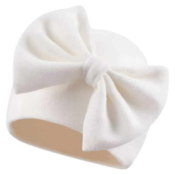 TELOLY Newborn Baby Girl Hat Cotton Baby Bow Beanie Preemie Hats Spring Infant Hats for Girls 0-12 Months White Baby Hat