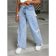 thumbnail image 3 of FEDPOP Jeans for Girls Wide Leg Baggy Denim Pants Cute High Waisted Trousers Kids Casual Y2k Streetwear with Pockets 8-14Y, 3 of 7
