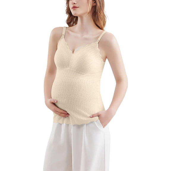 Jamicy Maternity Tank Tops with Built In Bra for Breastfeeding Adjustable Straps V Neck Comfortable Breathable Camisoles Cami Tanks