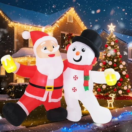 Glazina 8.9ft Extra-Wide Snowman and Santa Christmas Inflatable, Outdoor Decorations, Blow Ups, UL Turbo Quick Inflation, Water Bag Anchors