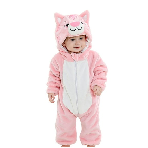 Odeerbi Toddler Boys Girls Animal Dress Up Clothes Flannel Fleece Jumpsuits Winter Thermal Hooded Rompers Toddler Cute Bodysuit Long Sleeve Hooded Onesie Toddler Clothes Pink