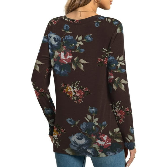 Aayomet Womens Plus Size Tops Women's Casual Long Sleeve Striped T-Shirt Tops Round Neck Splicing Tunic Blouses,Coffee S