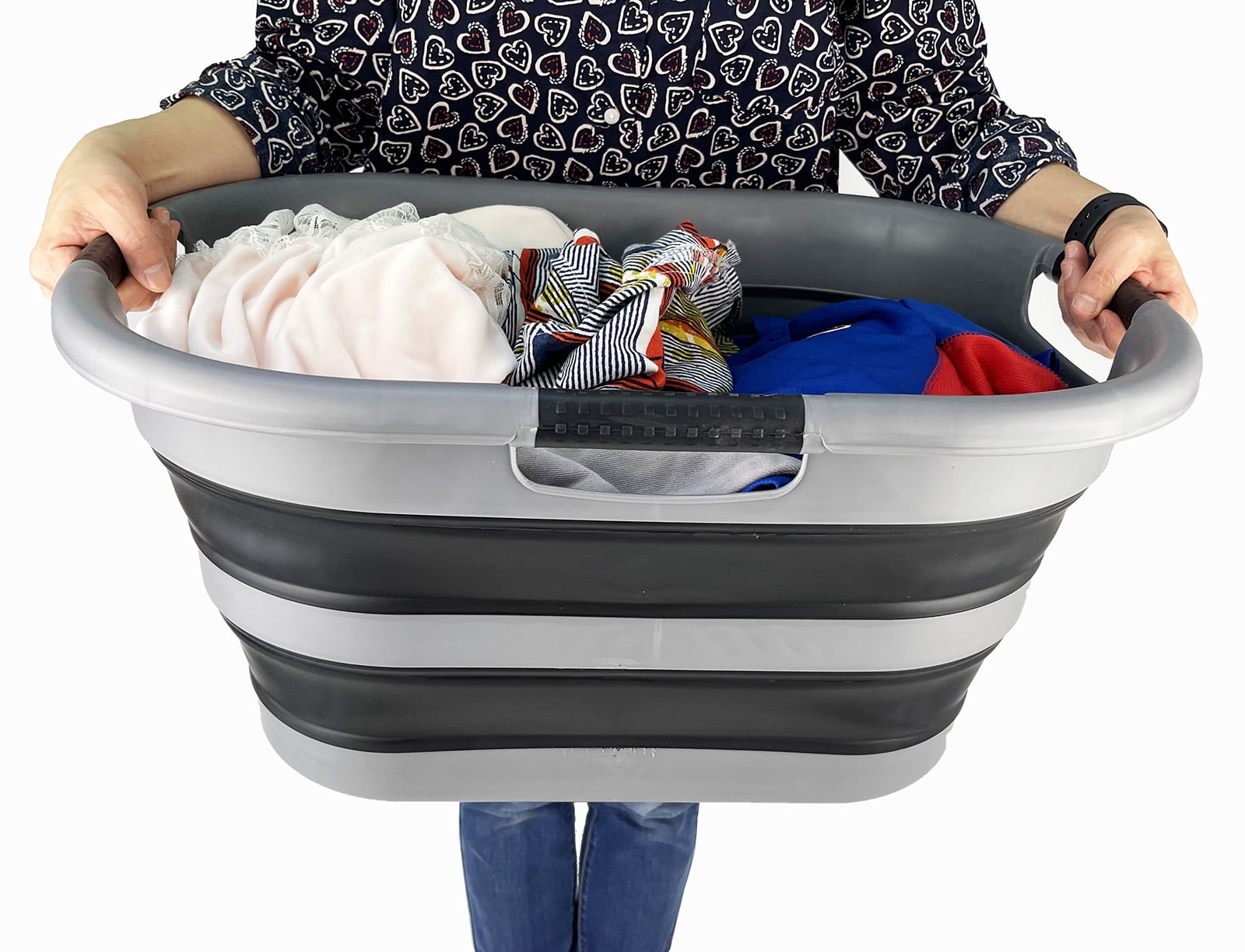 SAMMART 40L (10.5 Gallon) Collapsible Plastic Laundry Basket - Space Saving Storage Container/Organizer - Portable Washing Tub - Foldable Pop Up Hamper/Basket