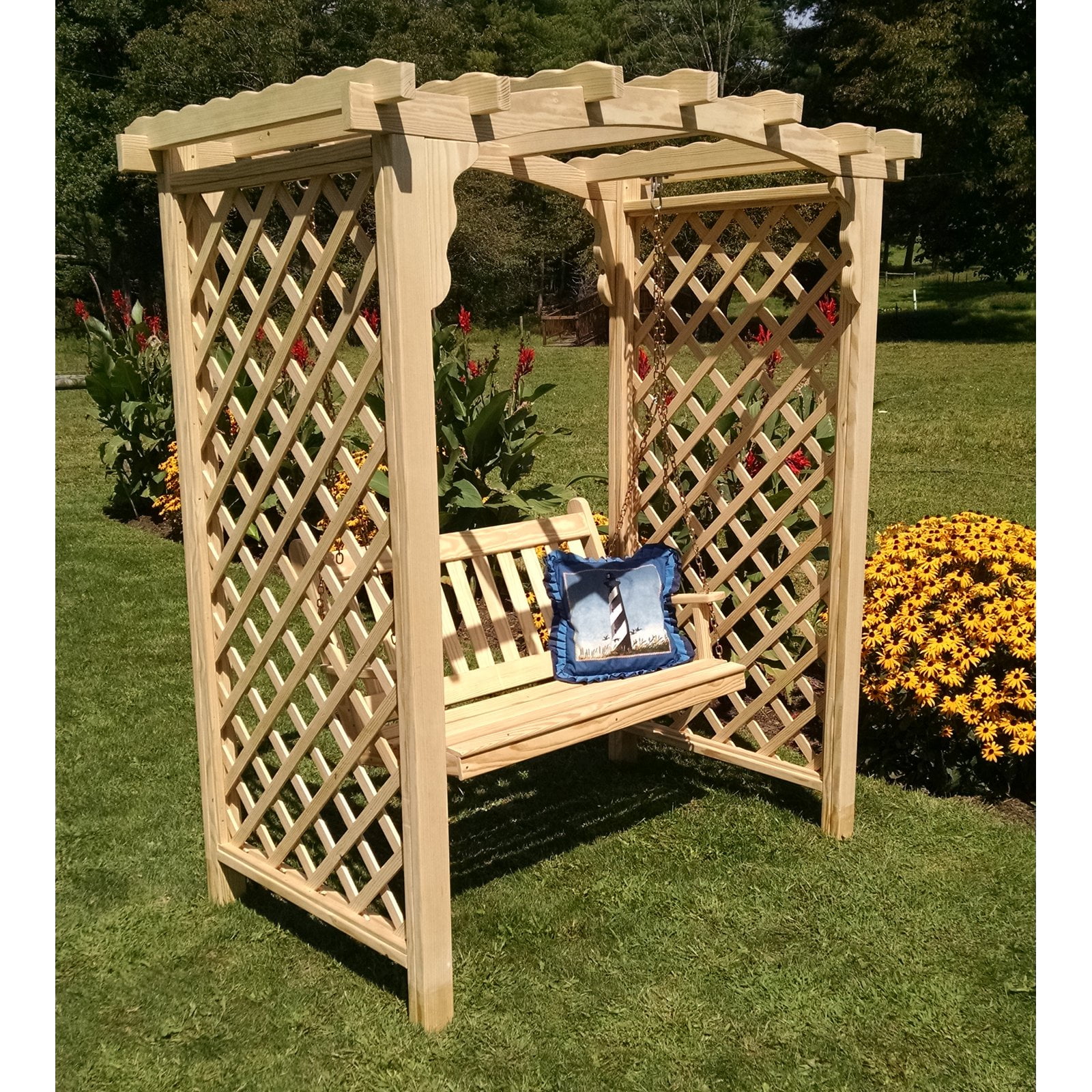 A & L Furniture Jamesport 7.3 ft. High Wood Arbor with Swing