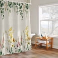 thumbnail image 4 of Eucalyptus Leaf Floral Shower Curtain, Vintage Yellow Pink Flower Old Green Plant Linen Texture Waterproof Shower Curtain Set with 12 Hooks Lightweight Bath Curtains Fabric Bath Decor 48x72 Inches, 4 of 9